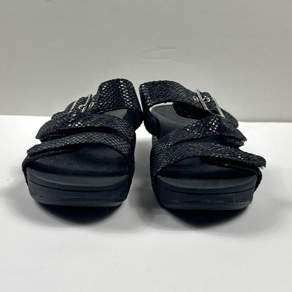 Vionic Rio Sandals Womens 6 Black Wedge Slide Comfort Orthotic Snake Embossed - Picture 9 of 10